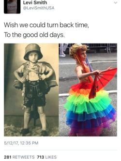 That’s not a little American kid pretending to be a soldier in that picture.  Notice the pants and helmet.  That kid is German and the pic was taken in the late 30′s/early 40′s.  He’s probably really saying that he wants to bring back Nazism