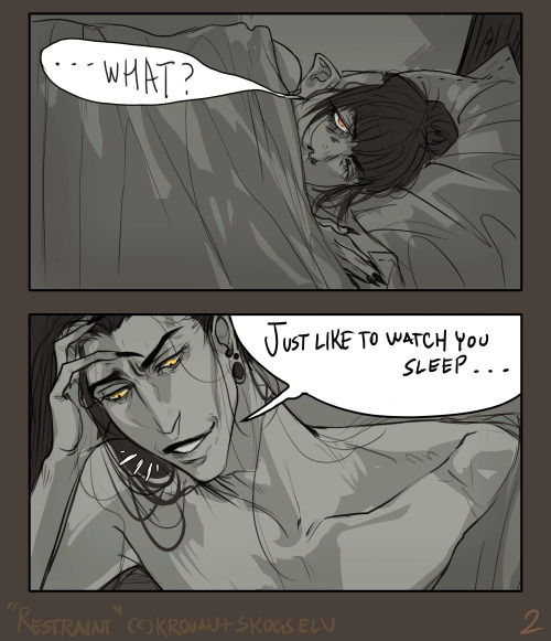 And finished. Comics always get posted to Patreon first, so I had to be patient on sharing this.  Vincialem doesn’t really sleep in Vikrolomen’s bed for a while even after they develop feelings. Once he starts trying it out, Vikrolomen finds