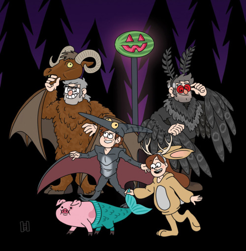 eregyrn-falls-art:HAPPY Summe- HALLOWEEN FROM THE PINES FAMILY!(click to embiggen)I’d been mea