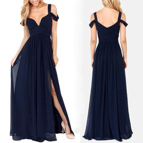 okbridalstudio:  Unique Design!Off shoulder with Straps Navy Bridesmaid Dresses: goo.gl/B4cJ