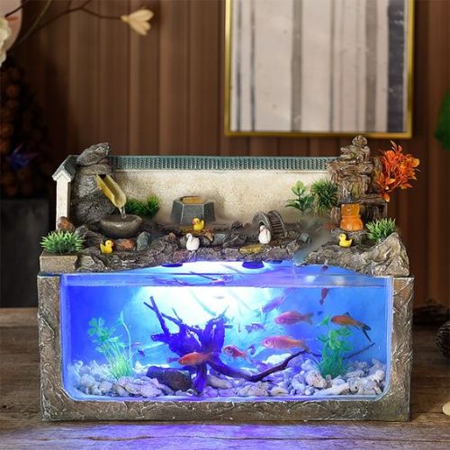 kuroialya:Ecological fish tank desktop home fountain landscape aquarium wind water wheel ornaments O