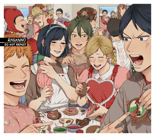 rkgknno:Happy late valentines celebration with Karasuno!!(EDIT: OH NO I JUST REALIZED I FORGOT CHIKA