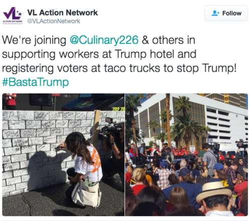 the-movemnt:Taco trucks form a wall outside Trump’s Las Vegas hotel in protestThe Culinary Workers U