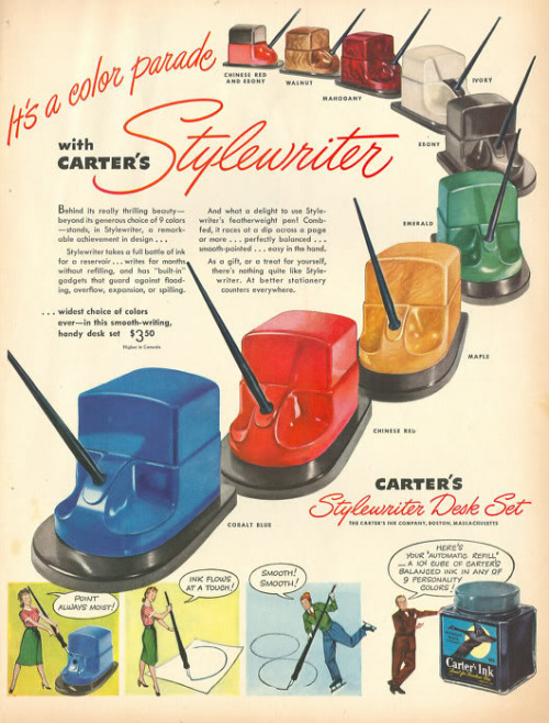 Carter&rsquo;s Stylewriter Desk Set, 1945. Carter&rsquo;s Ink Company, USA. Source