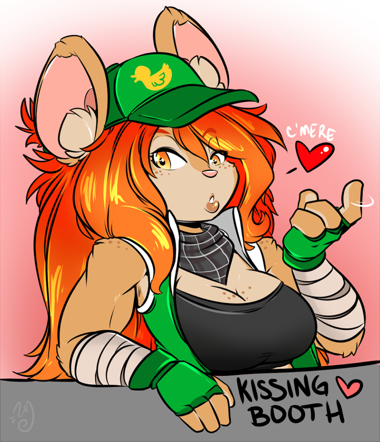 dirtyduckdraw:  It was “Kiss a Ginger Day”, so Ginger Snap set up a Kissing Booth..