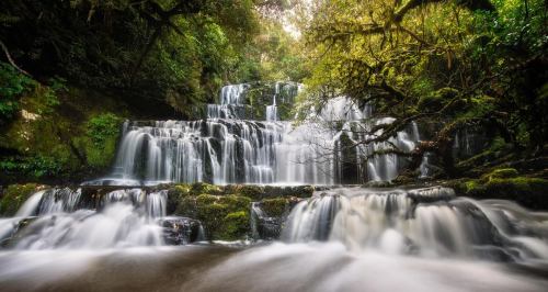 This is Purakaunui Falls located in The Catlins in the southern South Island of New Zealand- a magni