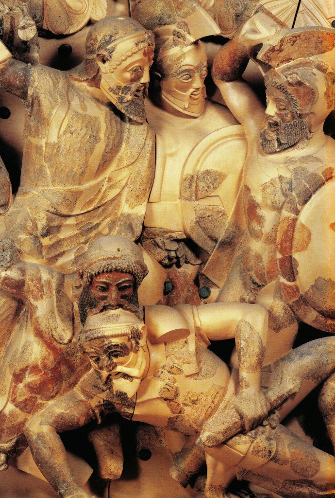 ganymedesrocks:  coolartefact:  Etruscan warriors pediment decoration at Pyrgi, the