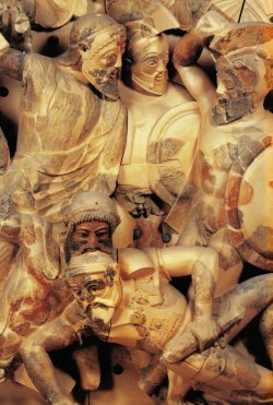 ganymedesrocks:  coolartefact:  Etruscan warriors pediment decoration at Pyrgi, the port of Cervetery. ca. 550 BCE National Etruscan Museum, Rome  Source: https://imgur.com/YFlySBW   I feel in an Etruscan kind of mood…