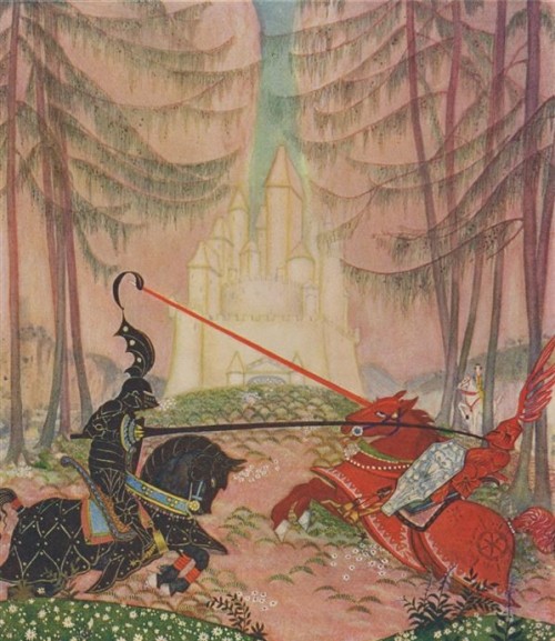 the-evil-clergyman: At Last Sir Gareth Overcame the Red Knight, from Arthur and His Knights by Thoma