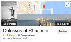 charlesoberonn:  charlesoberonn: The Colossus of Rhodes, a statue that was destroyed over 2000 years ago, has a 4.1 stars score on Google reviews. 