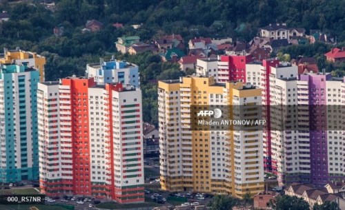  An aerial photo taken on August 24, 2017 shows apartment buildings in Samara. Samara will host seve