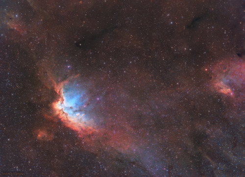 The Wizard Nebula : Open star cluster NGC 7380 is still embedded in its natal cloud of interstellar gas and dust popularly known as the Wizard Nebula. Seen on the left, with foreground and background stars along the plane of our Milky Way galaxy it...