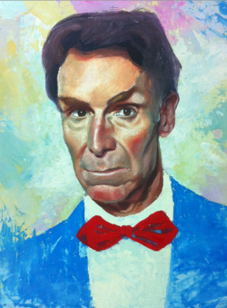 schmittyart:  Bill Nye 9&quot;x12&quot;  Gouache on canvas  Sorry for the shitty cellphone pic I got so tired of working on this one I’m just calling it done here.  Knowing me I’ll go and try to fix the things that bug me about it 6 months from now