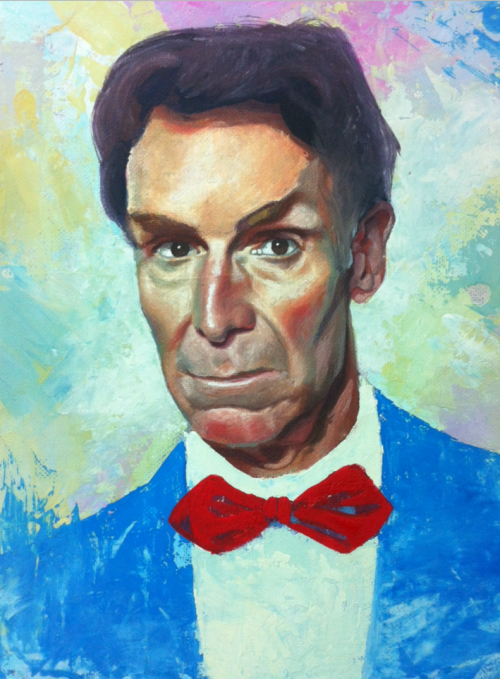 schmittyart:  Bill Nye 9"x12"  Gouache on canvas  Sorry for the shitty cellphone pic I got so tired of working on this one I’m just calling it done here.  Knowing me I’ll go and try to fix the things that bug me about it 6 months from now