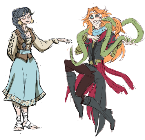 malakiart: Loki & Sigyn (Norse Mythology)  and tiny Jormungand, I guess! Commissioned by Calia M