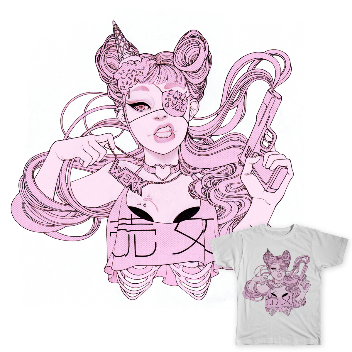 Challenge 50: Lowbrow Threadless: Werk!
Really LOVED this challenge!! I was able to just let myself relax and just draw whatever came to mind (which is something I definitely needed atm). ♡
Elizabeth B.
P.S. The designs now up for voting on...