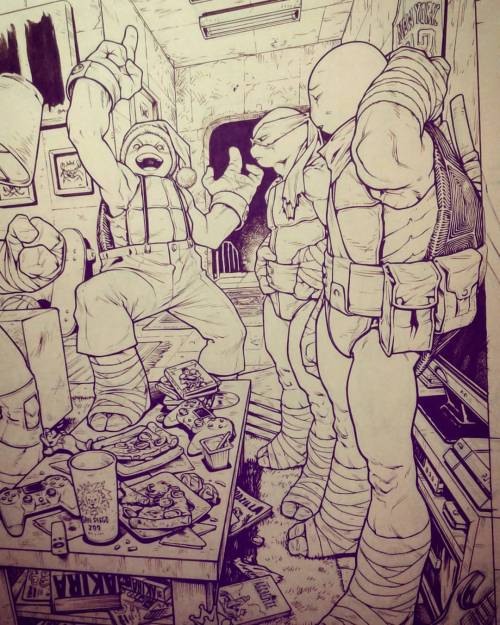 santolouco:This one is a wrap. #TMNT #IDW #comics #inks #Michaelangelo #Raphael #Leonardo #santolouc