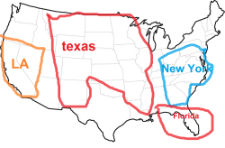 asianfaceguy:damnfunnylol:As an australian, this is all I know about american geography  You went around Texas  And missed NY completely