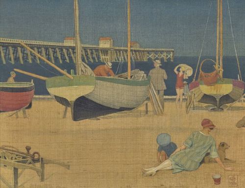 A Golden Evening, Southwold (1926) [Suffolk] by Joseph Southall (England, 1861-1944). Private Collec