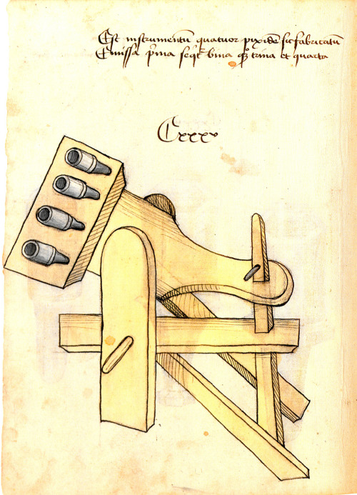 Ribauldequin or Organ Gun (or Medieval Mitrailleuse)A late medieval volley gun with many small-calib