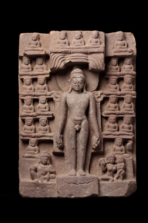 Jina Stele with 24 JinasPink Sandstone India, Rajasthan or Gujarat, 10th century 19  in (48.2 cm)