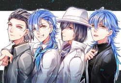 tinglesgames:04.22.2015 || Happy Birthday to Aoba, Ren, Sei &amp; Sly~! \(=^.^=)/Source:   一靖  