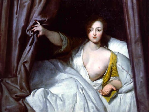 justineportraits:Jean Baptiste Santerre    Woman pulling a curtain