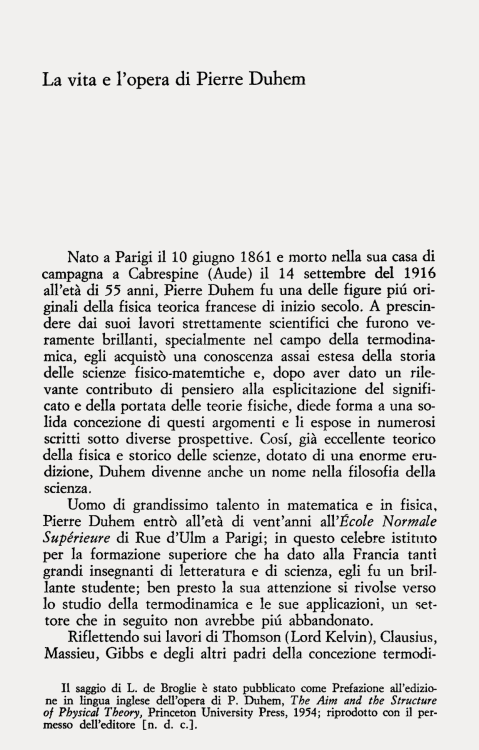 Louis de Broglie, La vita e l'opera di Pierre Duhem (1953), Foreword in Pierre Duhem, (1906-1914), L