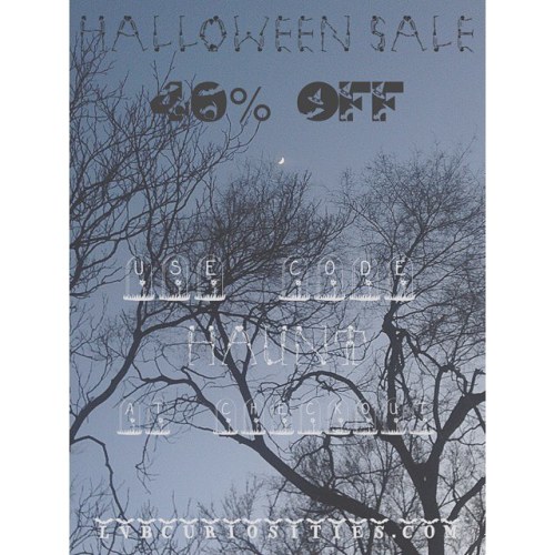 Halloween savings! Use code HAUNT at check out for 40% off your order at Lvbcuriosities.com. From no