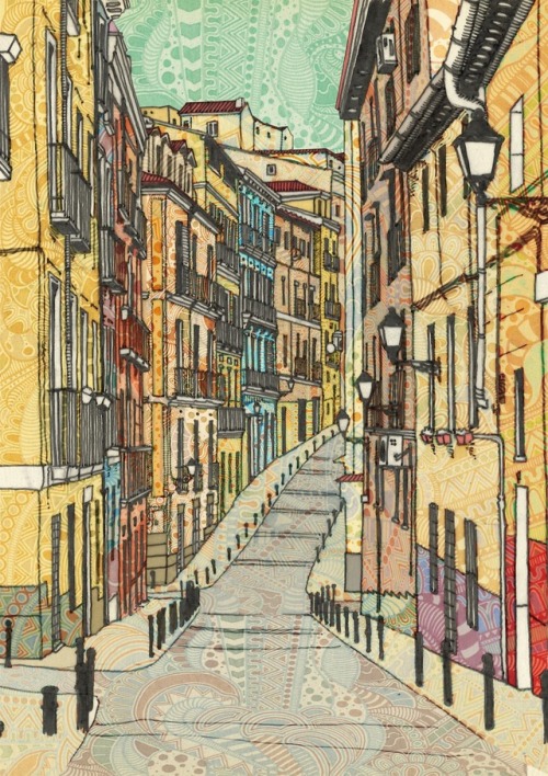 Illustration of a street of Lavapies, MadridYou can follow my on Facebook and on InstagramYou can al