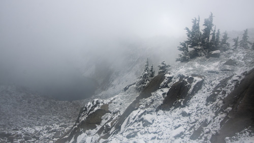 90377:   Snowy Cliffs, Hidden Lake by David Hallock