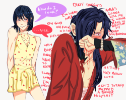 cinnadicks:  Request no.1 from dadaoba “kousei with sei trying on dresses for the first time and koujaku having a near death experience and needing a blood transfusion soon after”HOPE YOU LIKE IT WOOGUMS 