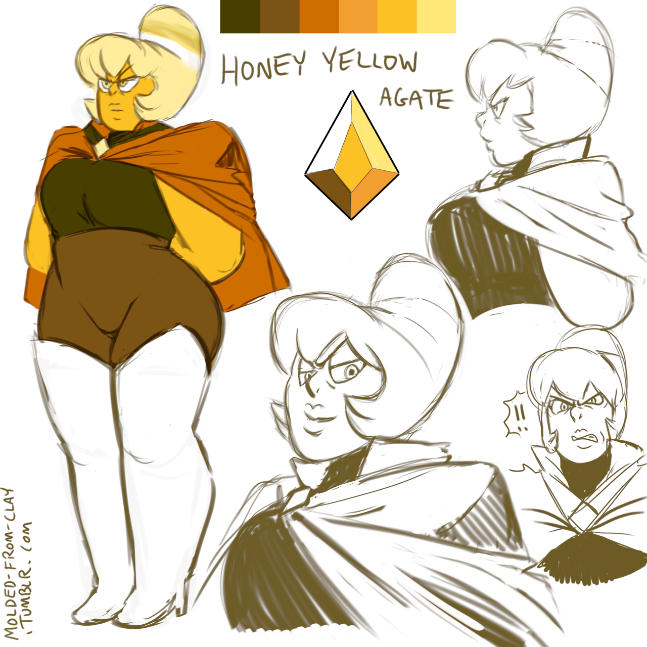 molded-from-clay: Some very rough concepts for Honey Yellow Agate that I drew on