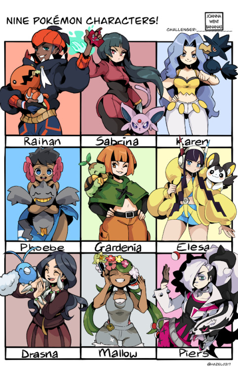 Pokemon Characters Challenge, template by @hazel0217!! If you want to see full images of the charact