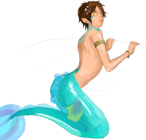 ereri-sexual:  Really, really quick speed paint of mermaid Eren ><  