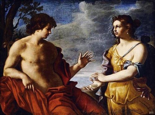 hadrian6:Apollo and the Cumaean Sibyl. first half of 17th.century. oil on canvas. Giovanni Dome