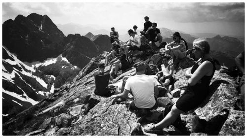 Short break at the summit.Granaty. Orla Perć trail....#blackandwhite #blackandwhitephoto #blackandwh