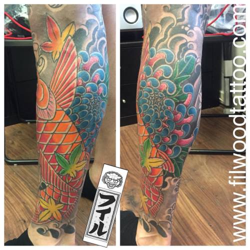 Just a short session to add more colour to this project. Thanks Zac. #koi #kiku #irezumi #horimono #