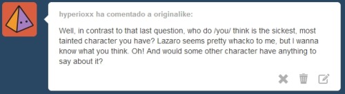 originalike:Well, about the question….yes, you’re right, probably Lazaro is my most sickest oc (be