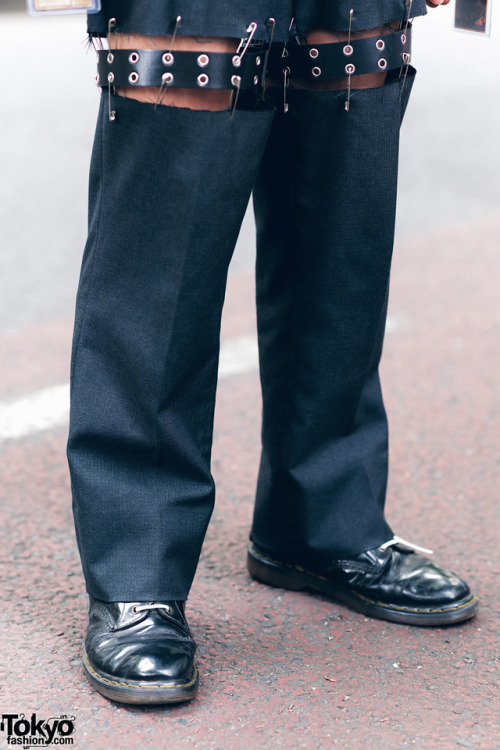 Tokyo high school student Makoto on the street in Harajuku wearing a remake style with Yu-Gi-Oh! Car