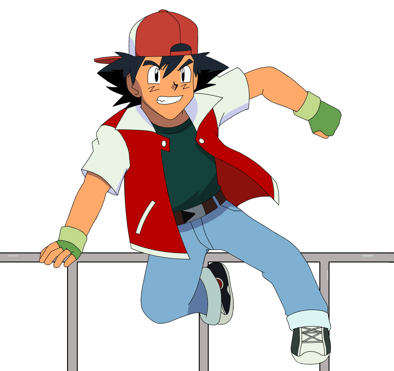 mezasepkmnmaster:  Ash leaping over something! As a bonus, a rail for him to leap