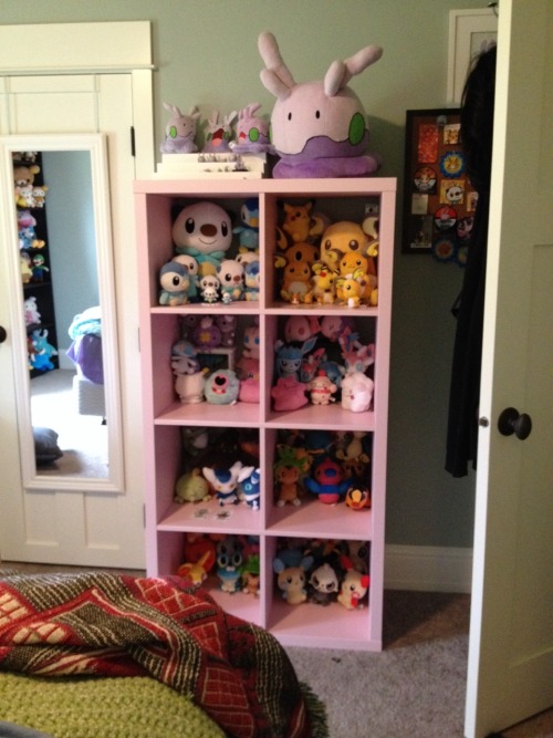 thatfilthyanimal:  goopuff:  for those who don’t know i moved recently and my plushes are set up like this  Holy crap o__o Nice collection!!Where did you find those cool shelves that you have mounted above the monitor? It’s awesome @w@  I DIDNT KNOW