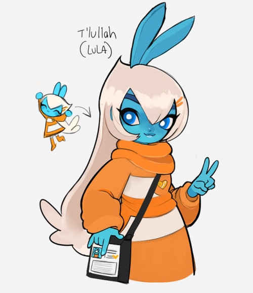 nicolas-px-art:  Lula. Her bag is her school ID and the front part is a touch screen. Her dress is more of an oversized sweater thats filled with Ice packs to keep her cool.  Donate to me on Ko-Fi   Follow me on Twitter  Instagram  cutie <3