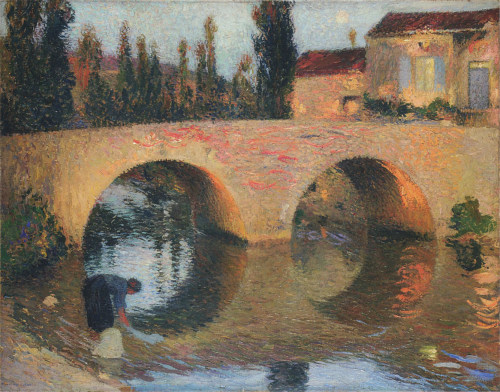 Woman Washing Clothes in River, Henri MartinMedium: oil,canvas