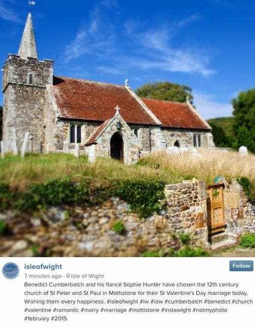 benophiedaily:Benedict Cumberbatch and Sophie Hunter chose the 12th-century Mottistone Church o