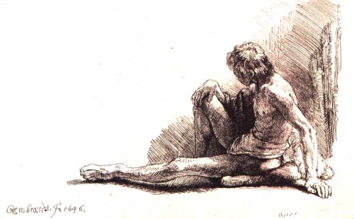 monsieurlepoof:  Rembrandt Harmensz van Rijn (1606-1669) - Young Male sitting on the Floor (1646) 