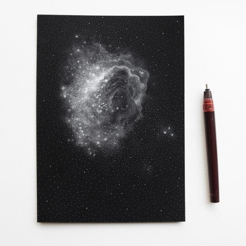 Nebula Nr.2. . #petanddot #stippling #pointillism #nebula #whiteink #cosmos #cosmicart #galaxy #un