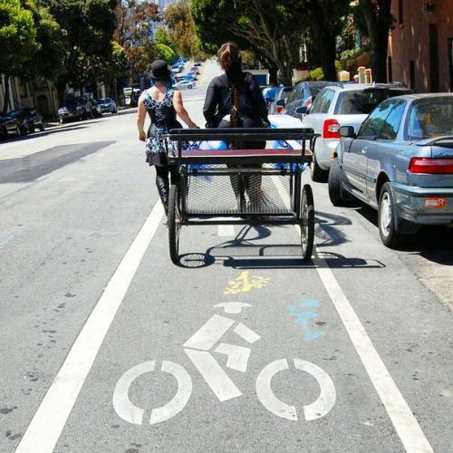 In the bikw lane, heading home after a great day in the park. #notabike #bikelane #greenenergy #earthday #sustainableenergy #ponycart #rickshaw #ponyplay #petplay #humananimal #bondage #fetish #femdom #mistress #aliceinbondageland #bdsm #sanfrancisco