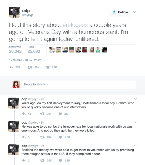 cinematicnomad:@dollyp shared a story on twitter about refugees after the news of trump’s new ban (w