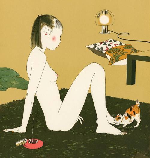 Seiichi Hayashi aka 林静一 (Japanese, b. 1945, Manchuria, China) - Girl with Cat from Modern Beauty ser